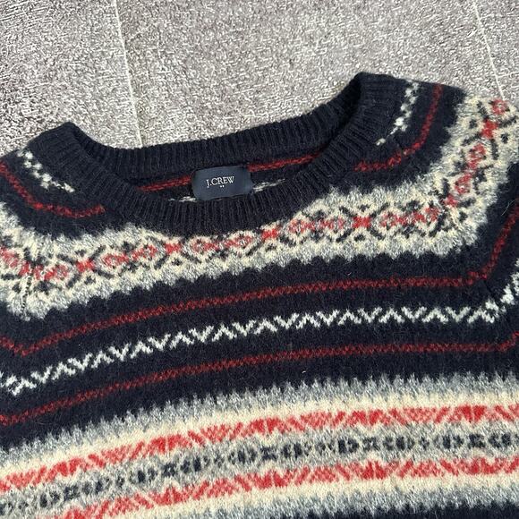Men's J Crew Lambswool Fair Isle Navy Blue Nordic Crewneck Pullover Sweater Sz S - Picture 3 of 5